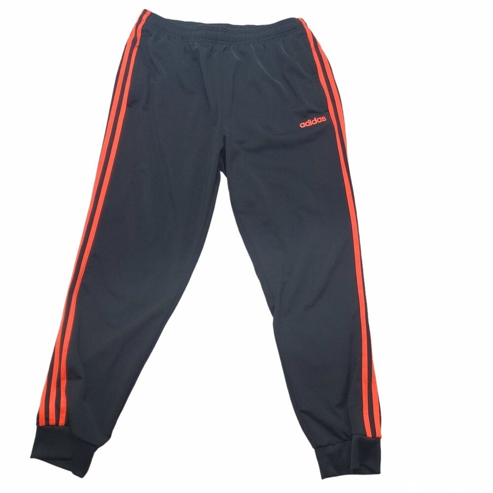 adidas 3-Stripe Jogger Track Pants Mens XL Black Orange Fleece Lined Cuffed